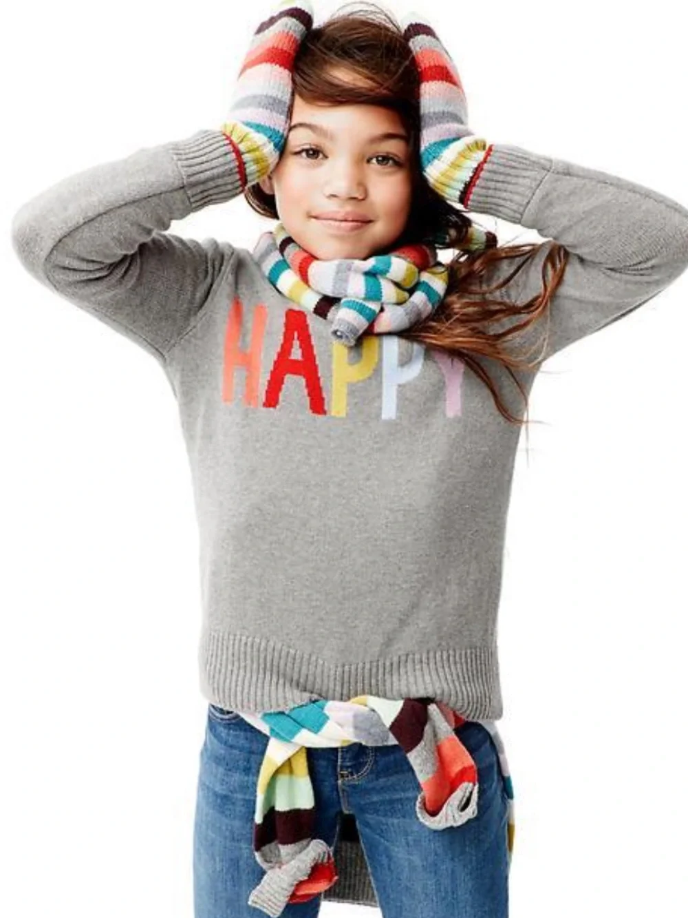 GAP Intarsia Crewneck Sweater Multicolor “HAPPY” Graphic Letters Sz XL 12 Years